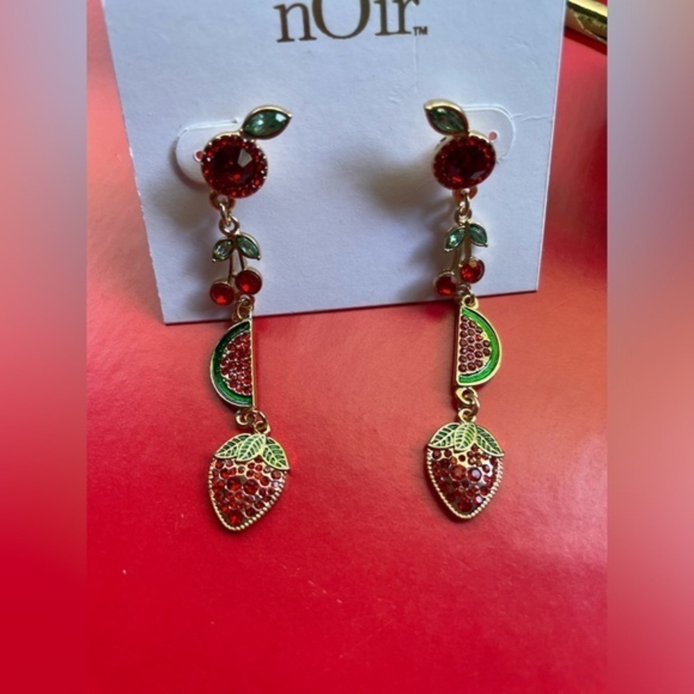 Women’s Earrings,nOir Jewelry Red and Green Strawberry Dangle Earrings